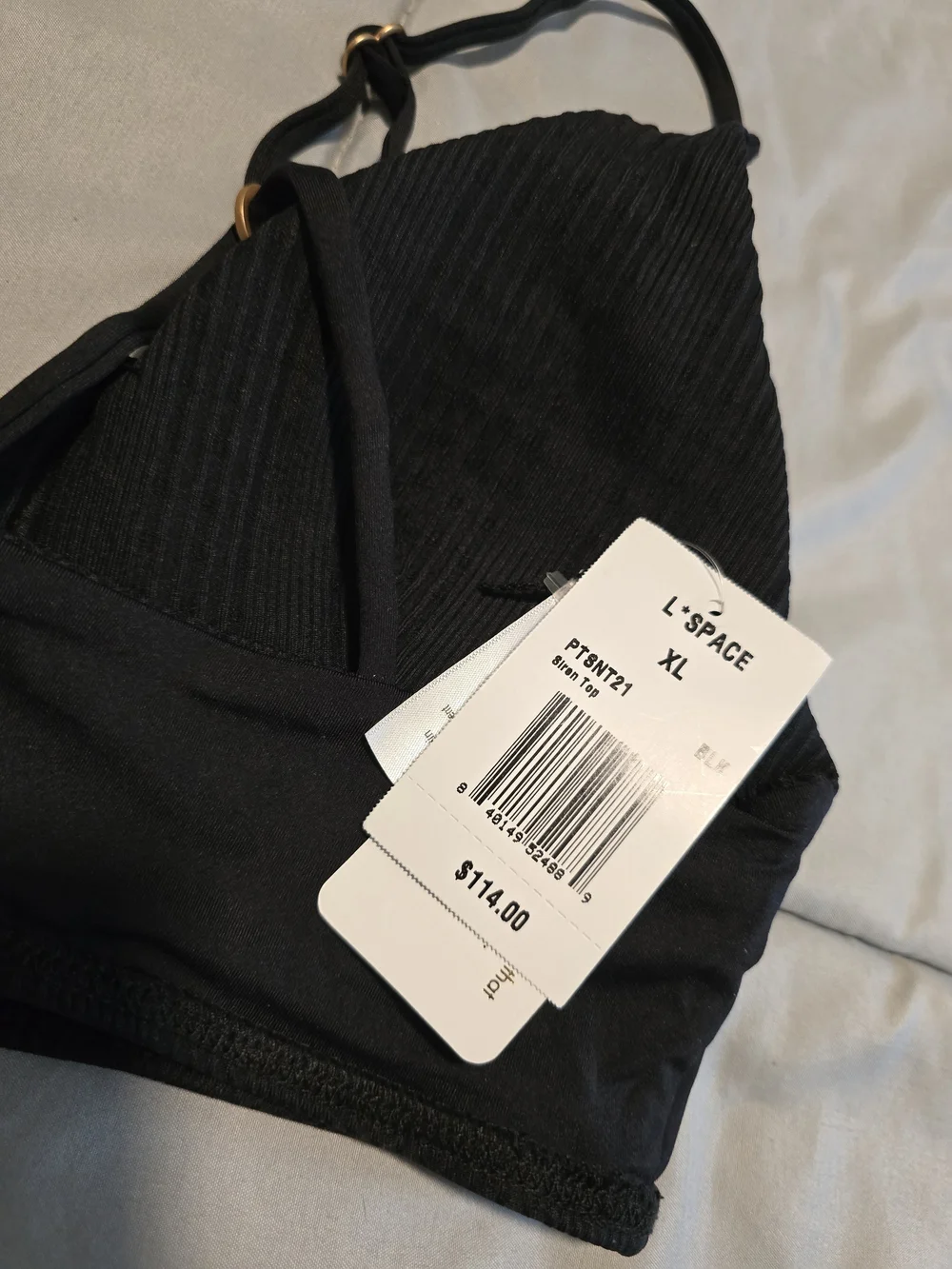 L*Space Siren Ribbed Plunge Bikini Top Black XL NWT Swimwear Bathing Suit